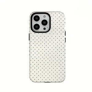 [Compatible with magnetic and non-magnetic]Black and white dotted 2-in-1 detachable phone case with sleek hard shell and precise cutouts. Shockproof and durable, compatible with iPhone 11–16 and Samsung S25. Stylish design, perfect as a lovely daily gift.