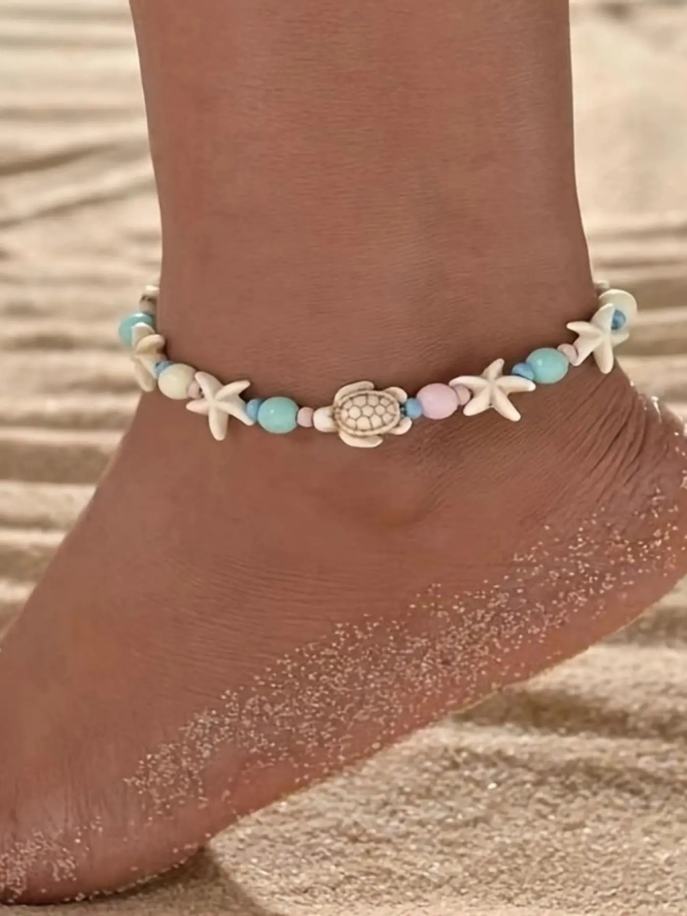 Fashionable Starfish & Turtle Design Beaded Anklet, Fashion Accessories for Parties and Daily Wear, Trendy Versatile & Exquisite Jewelry, Ideal Birthday Gift, Foot Jewelry, Fashionable Accessory