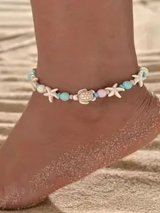 Fashionable Starfish & Turtle Design Beaded Anklet, Fashion Jewelry Accessories for Party, Daily Clothing Decor, Trendy All-match & Exquisite Jewelry for Birthday Gift, Trendy Jewellery Accessories