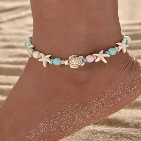 Fashionable Starfish & Turtle Design Beaded Anklet, Fashion Accessories for Parties and Daily Wear, Trendy Versatile & Exquisite Jewelry, Ideal Birthday Gift, Foot Jewelry, Fashionable Accessory