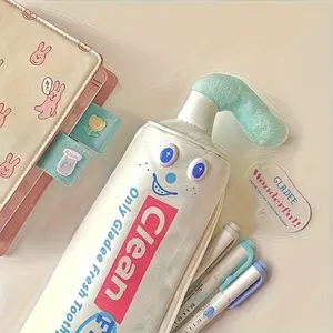 Fun Toothpaste Shape Makeup Bag with Pencil Case, Cute Polyester Desktop Organizer, Stationery Supplies, Perfect Gift for Stationery Lovers