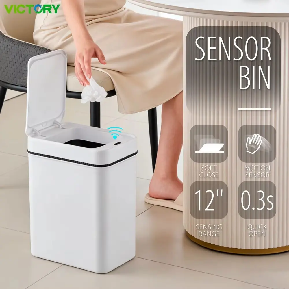 Motion Sensor Trash Can, Automatic Touchless Waste Bin with Soft Close Lid, Fast 0.3s Sensor Response for Kitchen Bathroom Home
