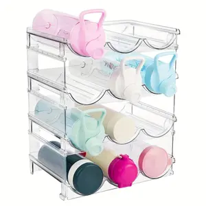 2/3/4-Pack Transparent Stackable Bottle & Wine Rack - Durable Plastic Space-Saving Storage Rack for Kitchen Cabinets, Shelves, Countertops, Ideal for Multiple Bottles, Cups, Jars (Easy Assembly), Kitchen Cabinet Organizer & Storage