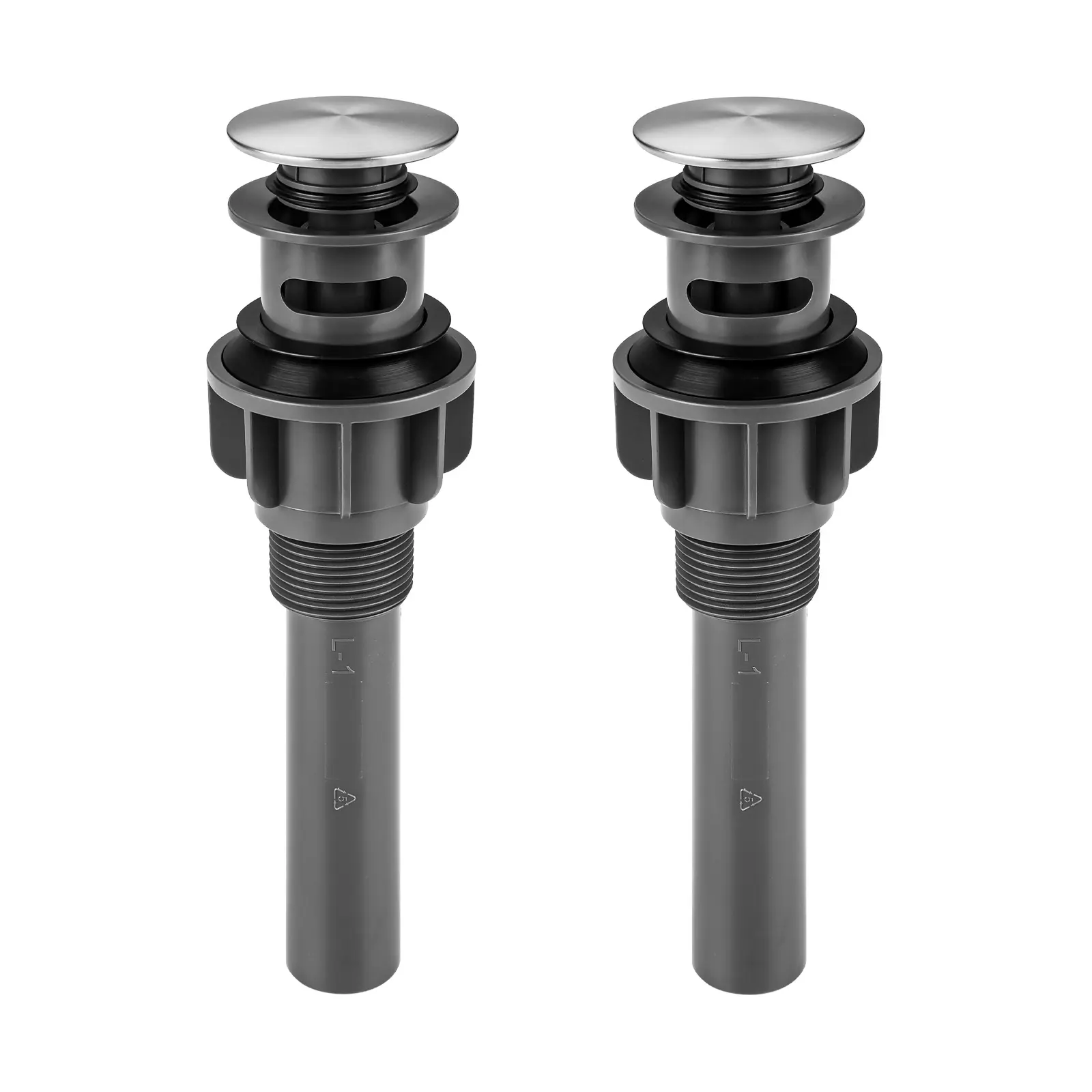 WOWOW 2-Pack Brushed Nickel Bathroom Sink Clicker Drain Stopper with Overflow, Stainless Steel Construction, Silicone Parts, 1.75" Fit, Easy Installation for Vanity Vessel Sinks