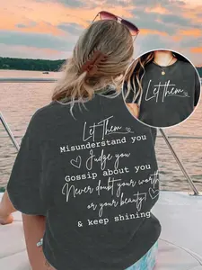 Women's Graphic Print Round Neck Tee, Trendy Casual Crew Neck Short Sleeve Knit Fitted T-shirt for Daily Wear, Ladies Spring & Fall Outfit Top