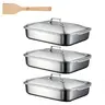 LOVEWE 3/2-Pack Durable Stainless Steel Rectangular Baking Trays with Wooden Shovel, Baking Dish Set, Rectangular Casserole Dish, Oven Safe Heat-Resistant Bakeware, Kitchen Supplies for Home Cooking, From Oven to Serving Table