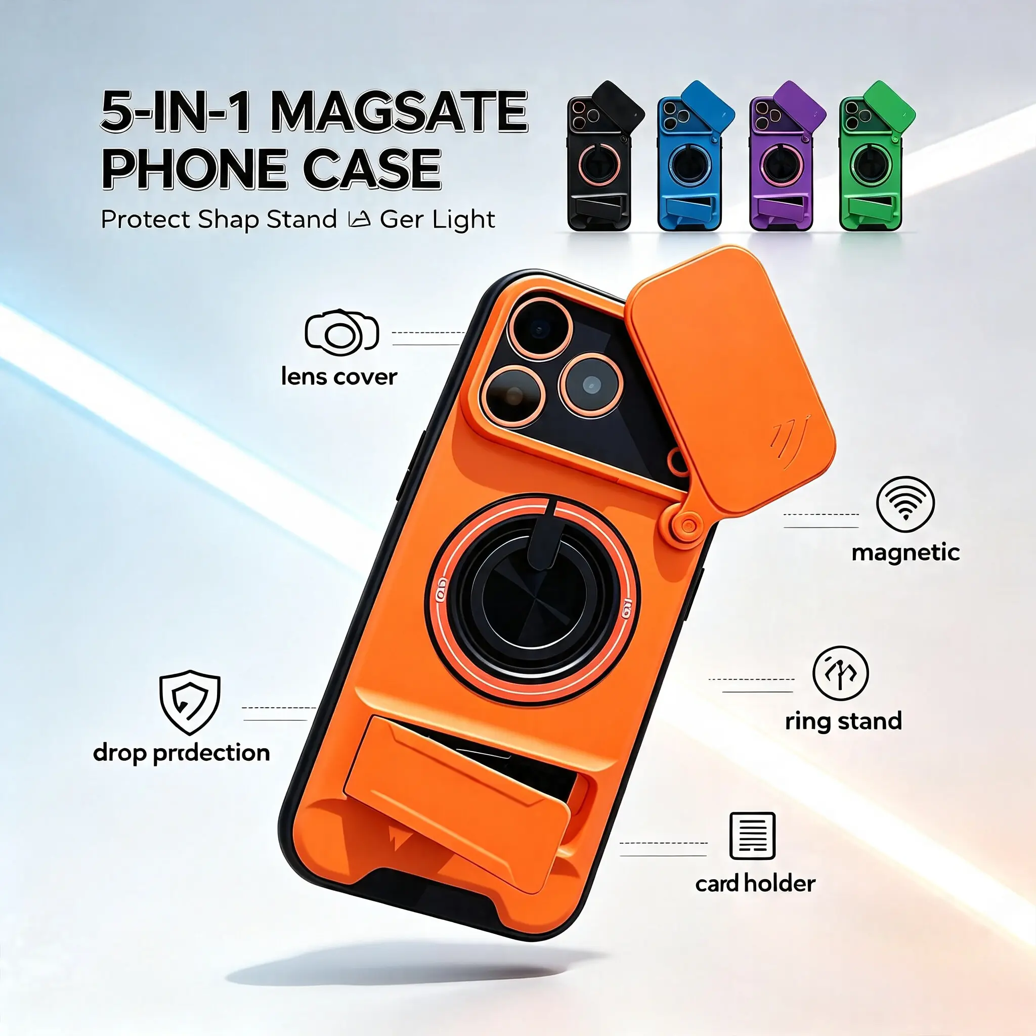 New Push Window Mirror Magnetic Phone Case with 360° Rotating Ring Holder, Shockproof Armor Full Body Protective Cover Compatible with iPhone 17 16 15 14 13 12 11 Pro Pro Max Plus, Anti-Drop Heavy Duty Mirror Back Stand Phone Shell