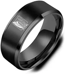 Anime Ring, Wings of Freedom Logo Stainless Steel Ring for Men Polished Anime Engraved Finger Ring Titanium Steel Couple Ring Fashion Jewelry for Men Boys
