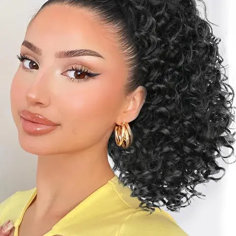 12 Inch Black Long Curly Ponytail Extension, Natural Fluffy Drawstring Synthetic Ponytail Hairpiece for Women for Daily Use, Synthetic Extensions Hair