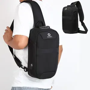 1pc Men's Sling Chest Bag Crossbody Shoulder Bag, Waterproof USB Charging Anti-theft Lock, Casual Travel Sports School, Fashion Student Tech Pack Outdoor Gear.