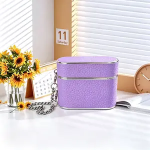 High-Quality AirPods Case with Chain, Leather Texture and Silver Color Plating, Compatible with AirPods 4/pro3, Multiple Colors Available