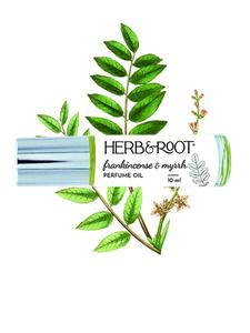 Herb & Root Frankincense & Myrrh Perfume Oil Rollerball for Men or Women Vegan Cruelty Free 10 ml Liquid Scented with Ancient Incense Balsamic Woody Notes