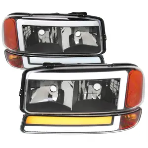 1999-2006 GMC Sierra/2007 Sierra Classic/2000-2006 Yukon/XL Factory Style Headlights and Sequential Turn Signal Bumper Lights (Matte Black Housing/Clear Lens)