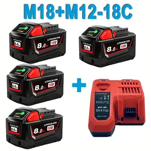 4 sets of M18 8000mAh 18V replacement batteries plus 1 quick charger for Milwaukee power tool battery replacement M-18 battery pack compatible with Milwaukee M18 8.0Ah lithium battery 48-11-1828, 48-11-11815 cordless tool Milwaukee battery