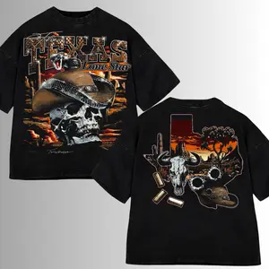 Desert Vibes Oversized Texas Skull Graphic Tee, Premium Oversized Vintage Wash Texas Tee, Retro 90s, Must-have for Summer, Gifts for Your Husband, Shirt for Men Menswear Crewneck