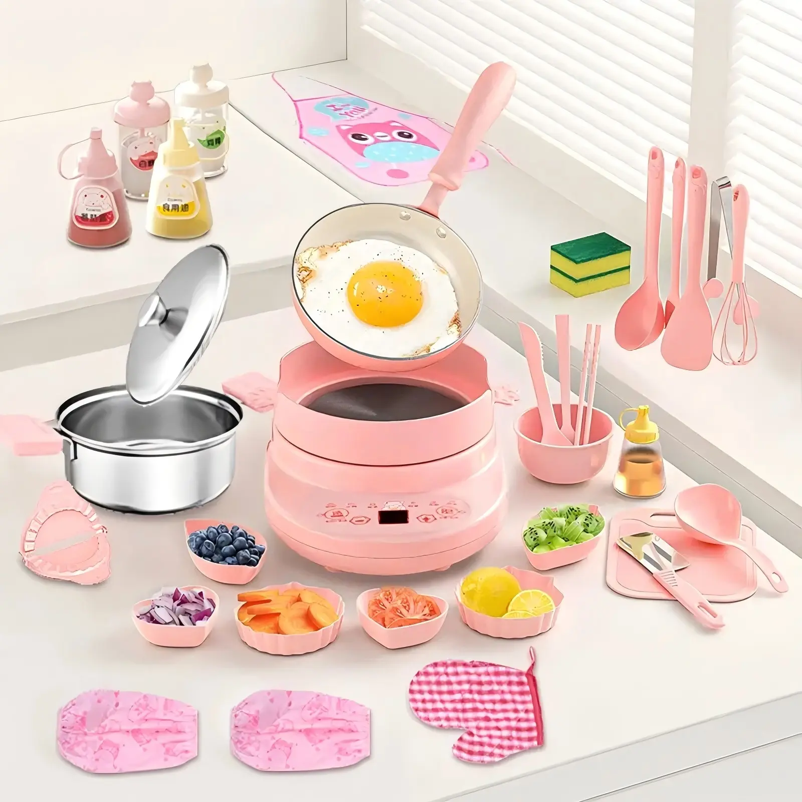 36 Piece Kids Cooking Set Mini Kitchen Toy Educational Fun Gift for Boys Girls Real Play Realistic Electric Kids Kitchen Set Induction Cooktop Kids Cooking Set