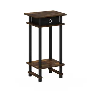 TURN-N-TUBE Side Table in Amber Pine featuring 3-tier storage, storage bin, open shelf, ideal for bedrooms, living rooms, and small spaces