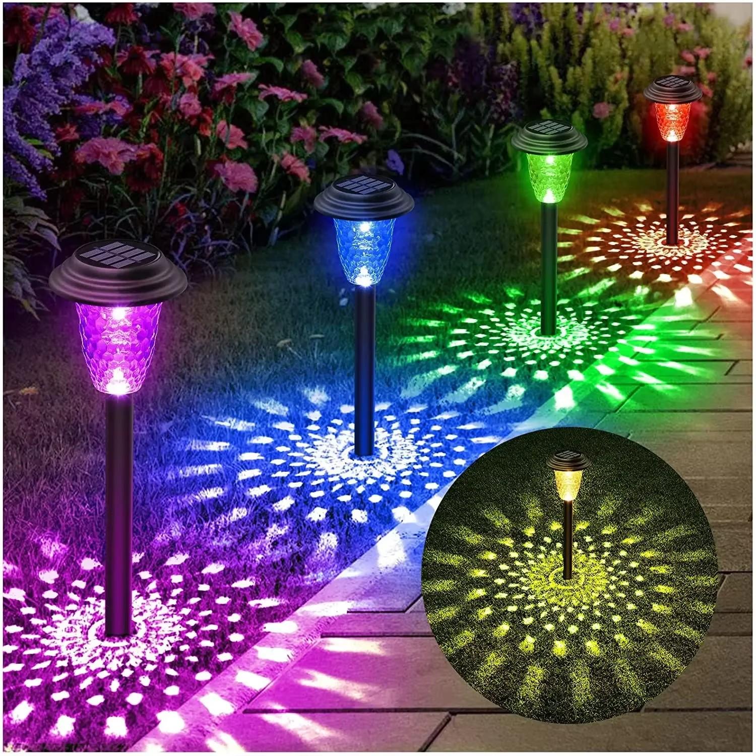 2 Pack Solar Pathway Lights Outdoor RGB Color Changing Warm White IP67 Waterproof LED Solar Garden Path Lights Eco-Friendly Energy Efficient for Gardens