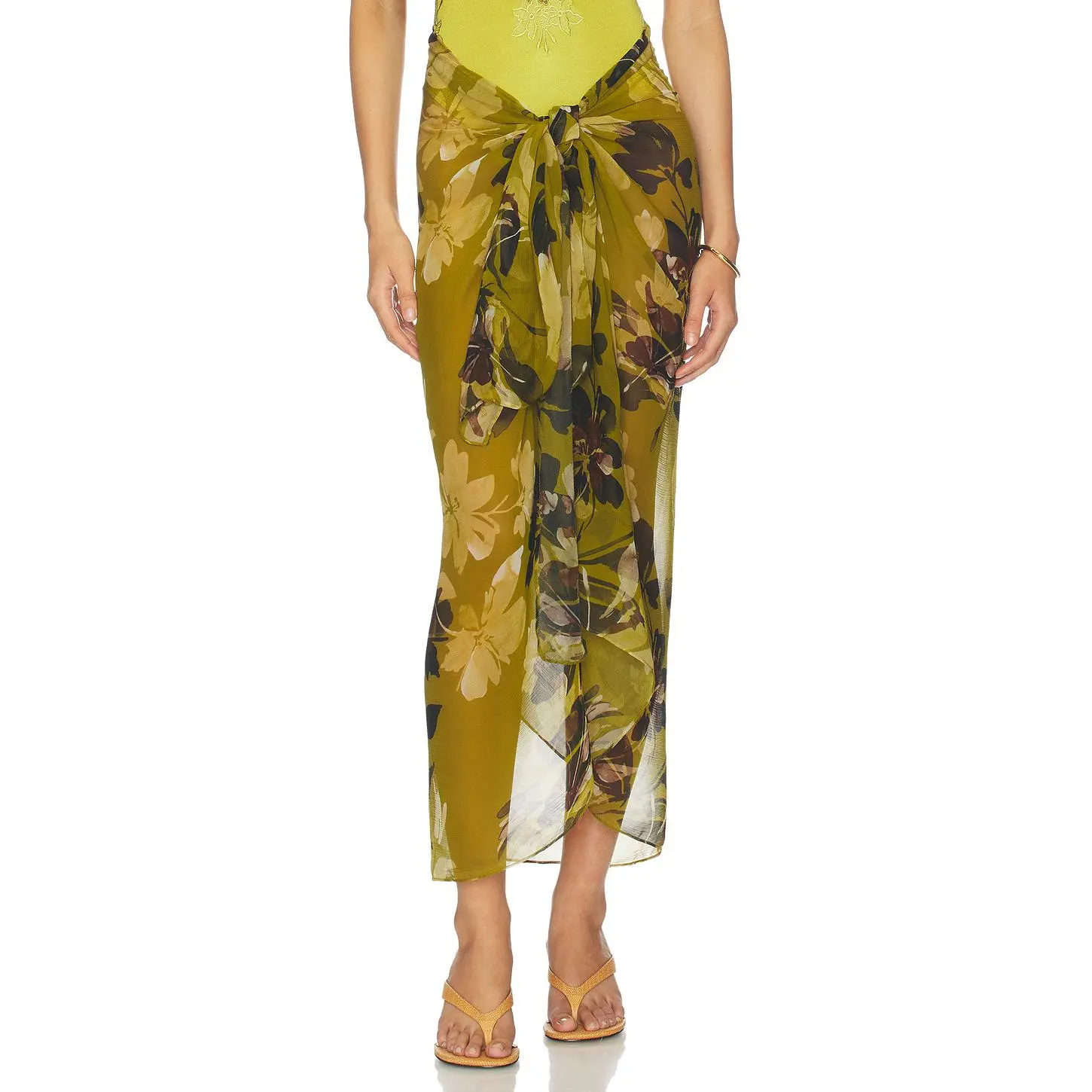 Away That Day Santorini Sarong in Chartreuse Floral Print