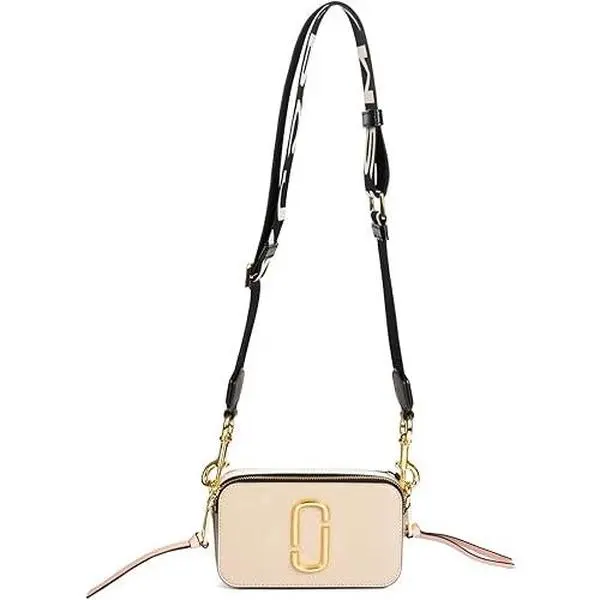MARC JACOBS The Snapshot Classical Women's Small Crossbody & Shoulder Bag, Khaki Multi Color Block Saffiano Leather with Double Zipper