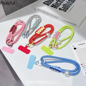 Multi-color woven mobile phone pendant, lanyard pendant, anti-lost mobile phone pendant with rope, water cup lifting rope, flat knot pearl short rope