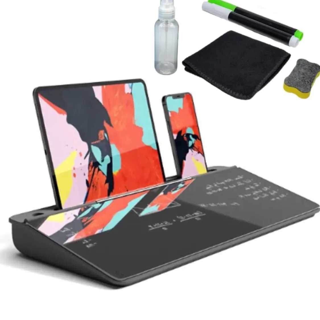 Smorgasboardz Premium Black Glass Desktop Whiteboard Organizer with 5 Accessories and 3 Storage Compartments