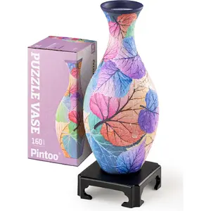 3D Puzzle Vase, a unique vase made of 160 curved plastic puzzle pieces, is a housewarming gift for mom, used for floral decoration and home decor [S1034](Classic model, colorful leaves)