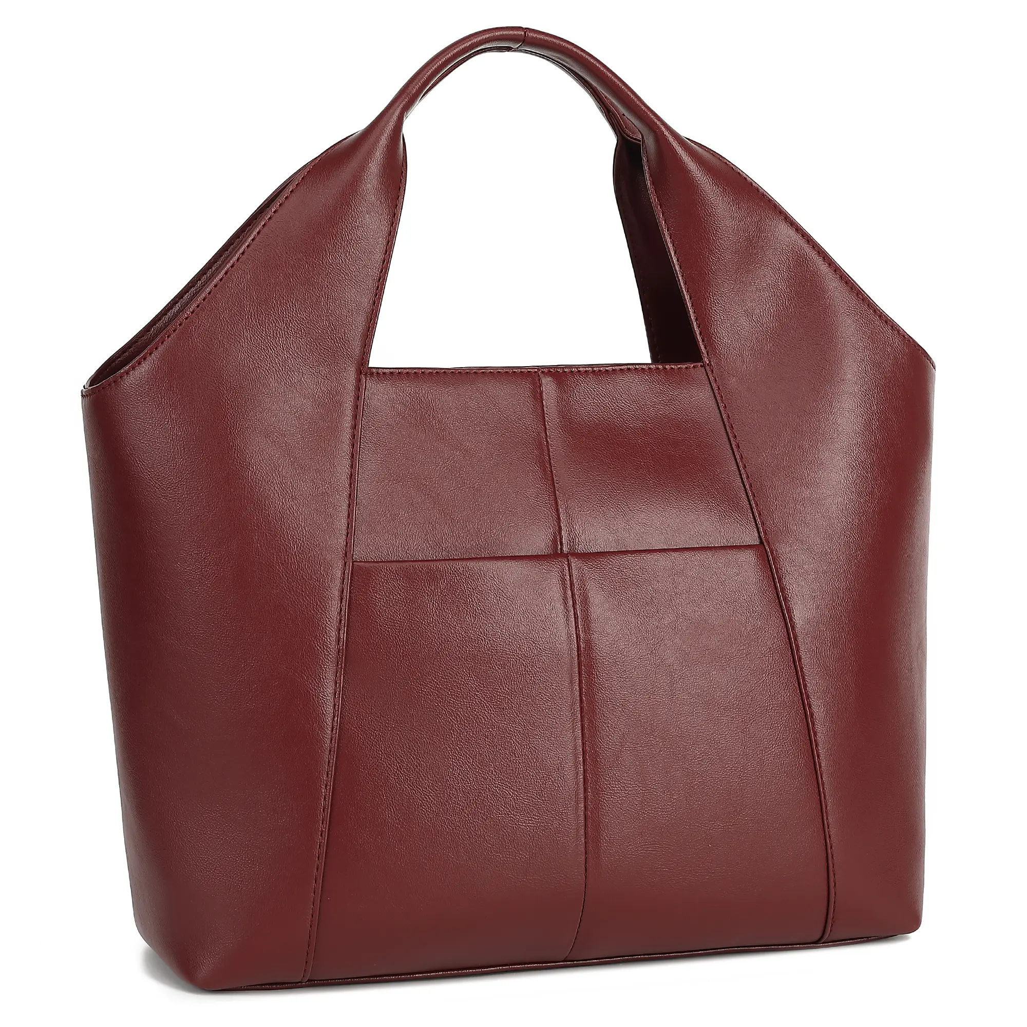Large Capacity Soft Leather Tote Shoulder Bag, Stylish Geometric Panel Handbag, Versatile Daily Commuter Purse Fits Laptop & Tablet