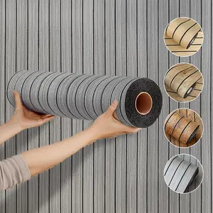 1 Roll 3D Grooved Wood Grain Wall Panel, Self-Adhesive Painted Decorative Wallpaper, Easy Installation & Removal, Home Renovation, TV Background, Ceiling