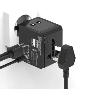 Multi-Function Travel Plug Adapter for UK, USA, Europe, and Japan, USB and Type-C Ports for Universal Connectivity