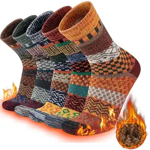 5 Pairs Fall Winter Unisex Thickened Warm Vintage Ethnic Style Wool Socks – Double-Needle Thick Yarn