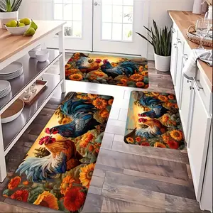 Soft Rooster Pattern Kitchen Mat Anti-slip Washable, Carpet, Doormat, Suitable for Bedroom, Living Room, Kitchen, Bathroom Home Decoration, Christmas Holiday Gifts.