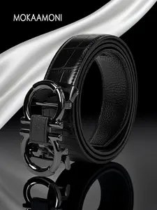 Men's PU Leather Belt, Designer Belt for Men, Durable Alloy Waistband with Automatic Buckle, Casual Style for All Seasons, Universal Fit for Men