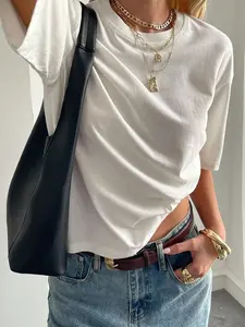 Women's solid black Short Loose T-shirt, Womenswear, Y2K streetwear style, suitable for casual streetwear, parties, and everyday wear.