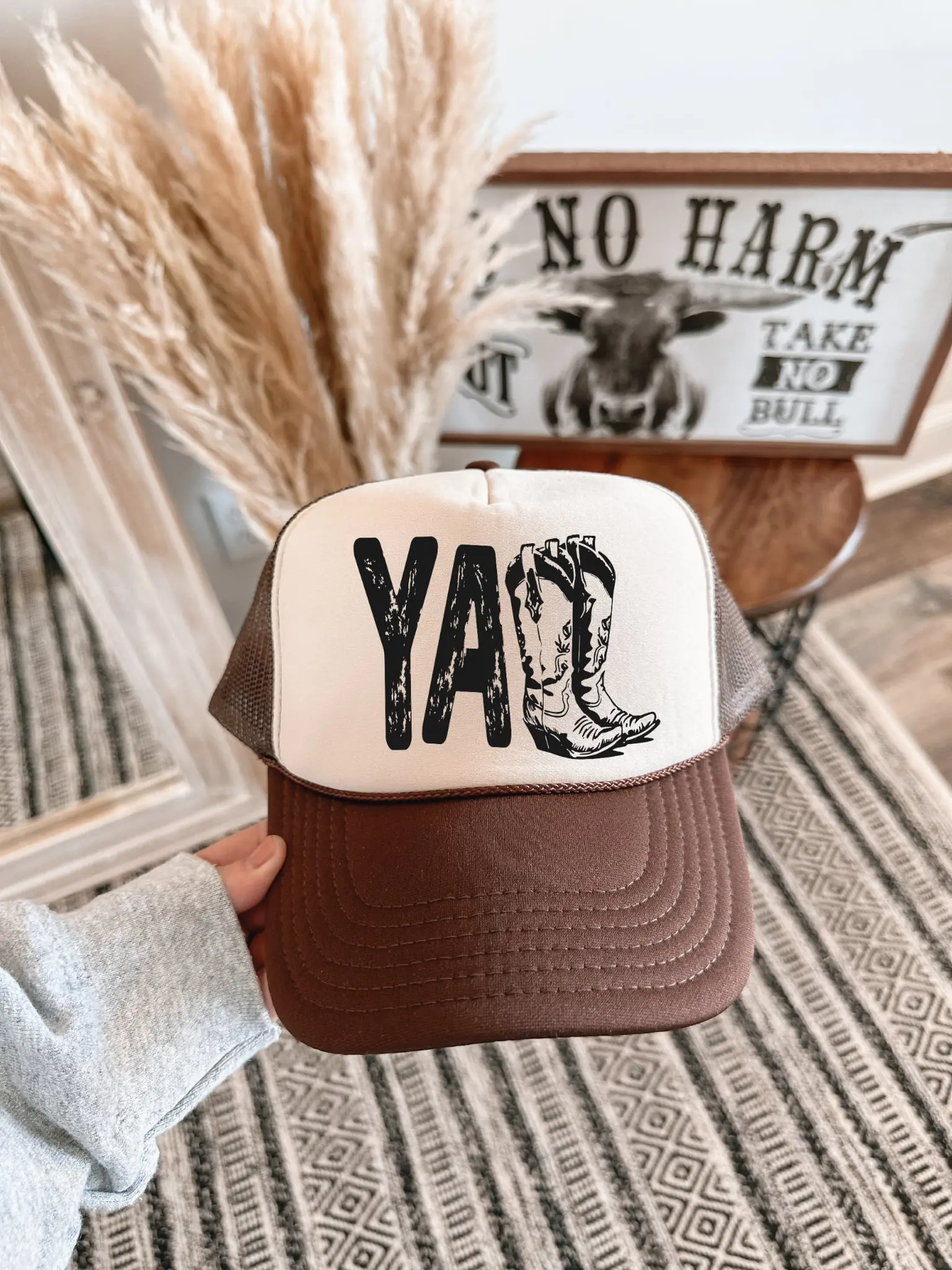 Yall Boots Unisex Brown & Tan Unisex Foam Trucker Hat