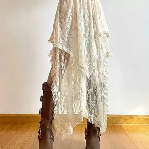 Boho Lace Print Skirt, Elegant, Fitted, Bohemian, Irregular Hem Design, Perfect Layering Piece, Vacation Style, Half-Sleeve Dress, Versatile Fashion Item, Elegant Casual Skirt, Boho Casual Skirts