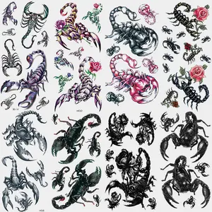 8 Sheets Scorpion Temporary Tattoo Stickers, Waterproof Long-Lasting Fake Tattoos for Halloween Party Decorations, Body Art Arm Leg Chest Back, Aesthetic Tattoo Merch