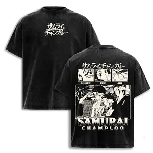 Samurai Champloo anime manga Washed 2 sided printed graphic tees T-shirt Streetwear unisex vintage anime merch