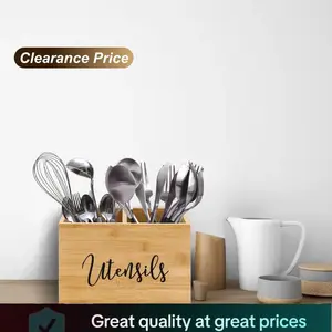 Extra Large Kitchen Utensils Holder with 2 Compartments, Wooden Utensil home Organizer box for Countertop, Farmhouse Kitchen Decor, Rustic Cooking Utensil holiday haul utensils storage rack multifunctional non-food contact multipurpose counter must have