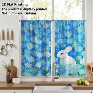 Easter Bunny Kitchen Short Curtains, Half-Transparent Polyester Fiber, Easter Egg Art Festival Decor, Farmhouse Style, All Seasons Use