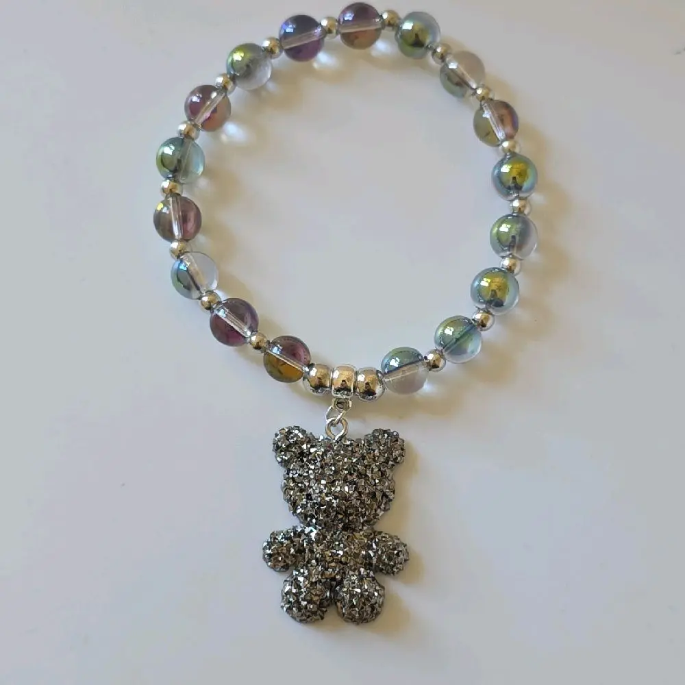 Lux Bling Jumbo Bear Charm Bracelet with Colorful Beads and Sparkling Bear Pendant for Stylish Accessory