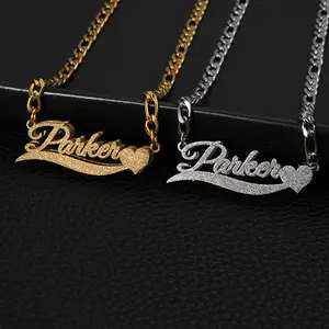 FF0042 Custom Name Heart Necklace| Brushed Finish Cuban Link Chain|Perfect for birthdays, anniversaries, or Valentine’s Day as a heartfelt, one-of-a-kind gift.