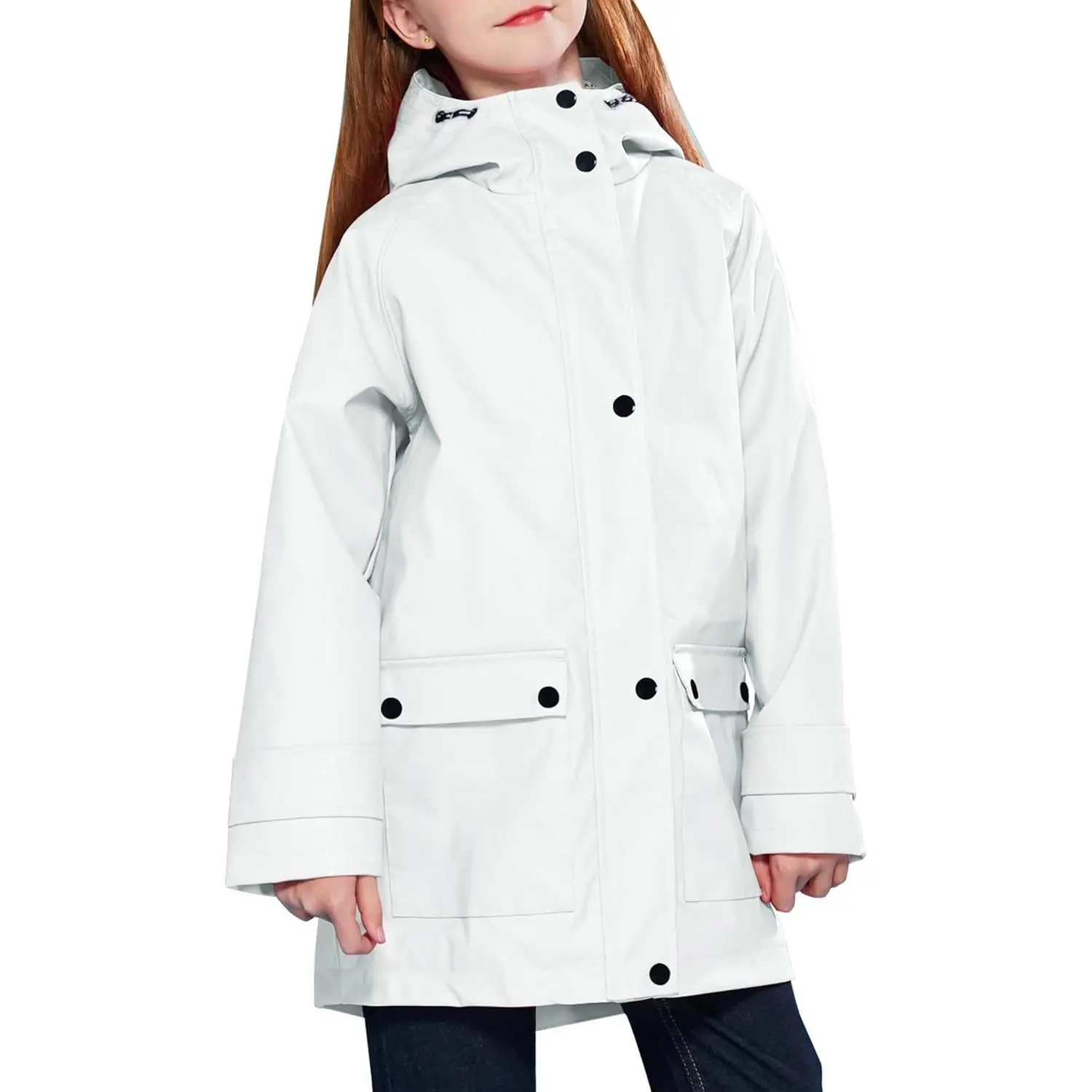 Girls Boys Rain Jacket Lightweight Waterproof Raincoat Hooded Lined Long Windbreaker(Gift)