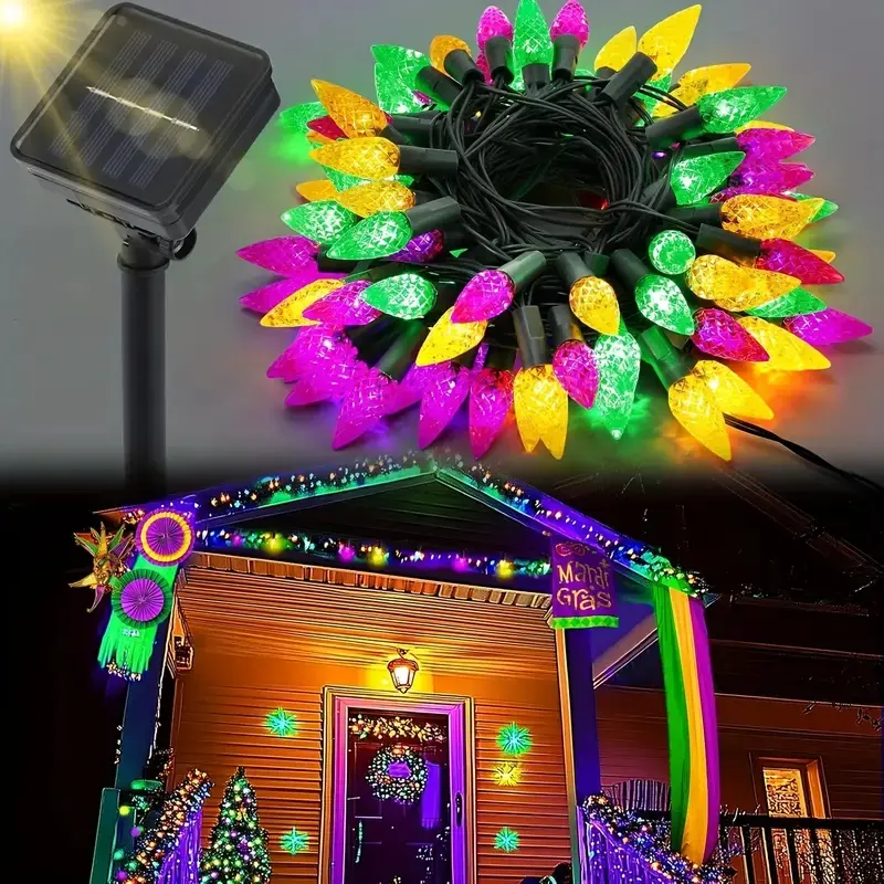 50LED/100LED solar automatic switch party hanging strawberry light, 8 lighting modes Christmas tree atmosphere light, suitable for wedding corridor, living room, balcony decoration, Holiday Decoration Lights, Outdoor Decorative Lights