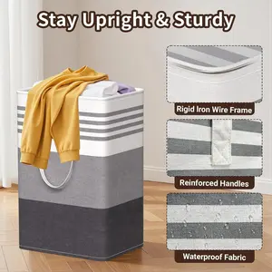 Laundry Hampers Baskets, Freestanding Dirty Clothes Hampers with Reinforced Handles & Cross Stitch & Waterproof Coating, for Laundry Bedroom Bathroom