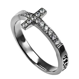 True Love Waits Purity Ring for Teen Girls, Sideways Cross Stainless Steel