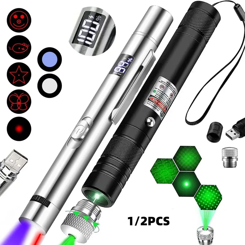 USB Rechargeable Pet Laser Toy Set, Silver Color Digital Laser Pen, 5 Adjustable Modes, Battery Level Display, Ideal for Cats and Dogs, Laser Pointer