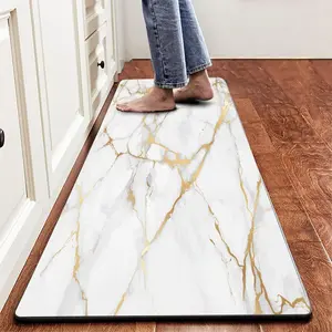 Marble PVC Leather Kitchen Rug Runner  Non Slip Cushioned Standing Mats Anti  Oil Resistant Kitchen Comfort Mats for Floor,Sink,Laundry,Office 17"x47" Luxury Marble