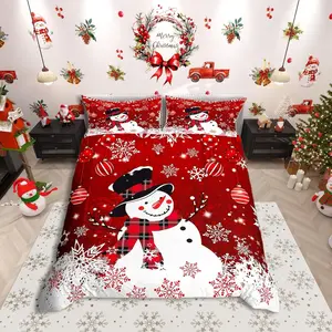 Snowman Duvet Cover Setsnowflake Balloon Xmas Decor Comforter Cover,Christmas Red Bedding Set for Kids Boy Girls Lightweight Bedspread Cover,No Comforter