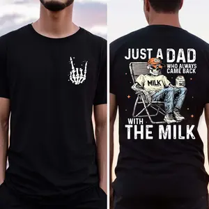 Just A Dad Who Always Came Back With The Milk T-shirt, Retro Dad Skeleton T-shirt, Funny Father’s Day T-shirt